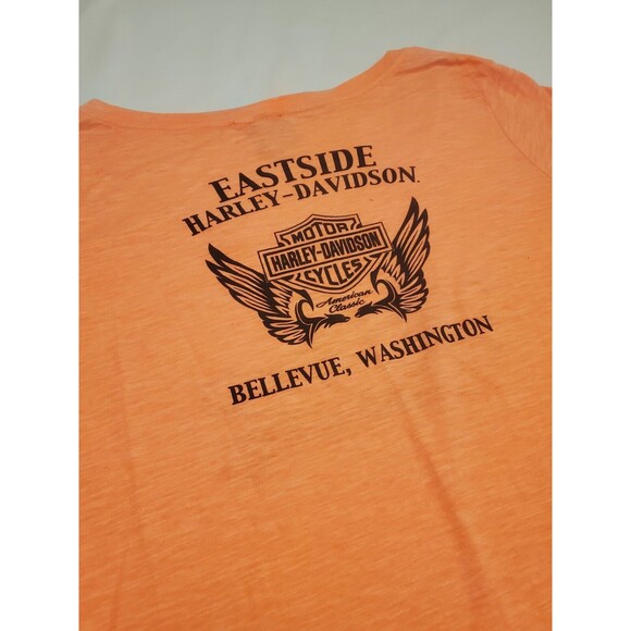 Harley Davidson Womens V Neck Burnout T Shirt XXL Neon Orange - Picture 4 of 7